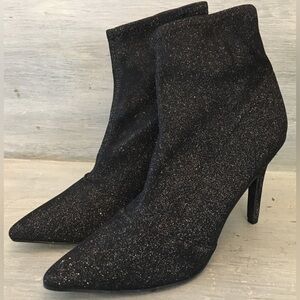 Brash Black Metallic Sock Booties Boots 4 inch Heels Size 8.5 US Like New